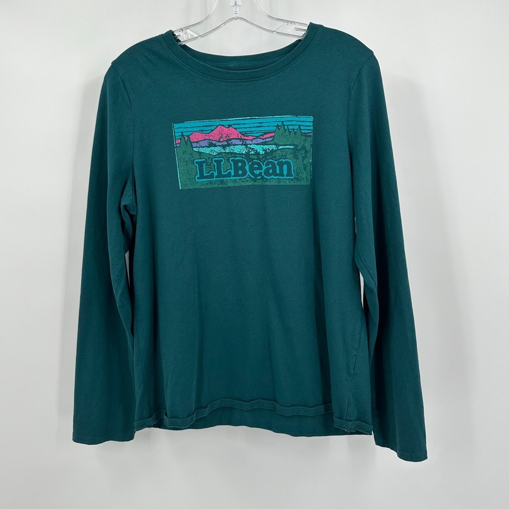 LL Bean Womens Gorpcore Logo Long Sleeve Tee Size M Nature Hiking Camping PNW